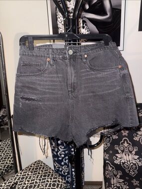 High-Rise Ribcage Charcoal Washed Distressed Jean Shorts
